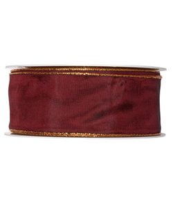 Kunstseideband B:40mm, altrot mit Goldkante, L:25m/Rolle