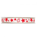 Druckband Sterne B:15mm, weiß/rot, L:15m/Rolle