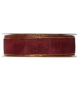 Kunstseideband B:25mm, altrot mit Goldkante, L:25m/Rolle