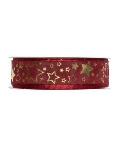 Dekoband "Sterne" B:25mm, dunkelrot/gold, L:25m/Rolle