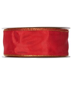 Kunstseideband B:40mm, rot mit Goldkante, L:25m/Rolle