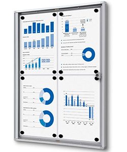 Schaukasten 4 x Din A4, B1-zertifiziert, für Innen, silber, versperrbar