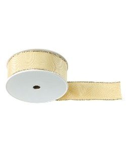 Kunstseideband B:40mm, beige mit Goldkante, L:25m/Rolle