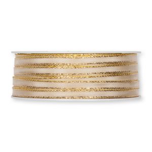 Taftbändchen mit Lurexkante B:5mm, creme/gold
