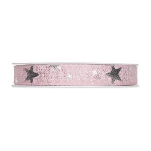 Lurex-Druckband "Sterne" B:15mm, hellrosa/silber