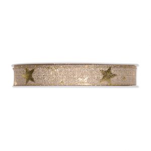 Lurex-Druckband "Sterne" B:15mm, leinen/gold