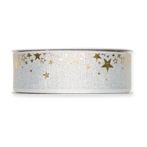 Lurex-Druckband "Sterne" B:30mm, weiß/silber/gold, L:20m/Rolle