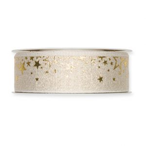 Lurex-Druckband "Sterne" B:30mm, creme/gold, L:20m/Rolle
