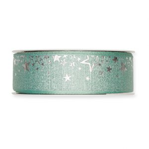 Lurex-Druckband "Sterne" B:30mm, mint/silber, L:20m/Rolle
