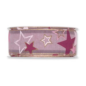 Druckband "Sterne" B:35mm, lila/beere/gold, L:18m/Rolle