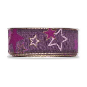 Druckband "Sterne" B:35mm, lavendel/beere/gold, L:18m/Rolle
