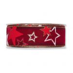 Druckband "Sterne" B:35mm, weinrot/weiß/gold, L:18m/Rolle