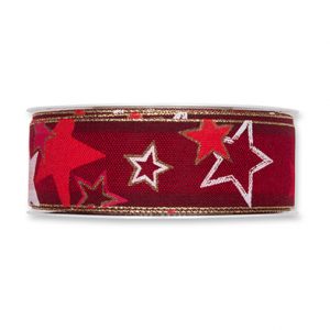 Druckband "Sterne" B:35mm, weinrot/weiß/gold, L:18m/Rolle