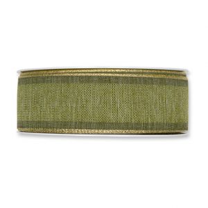 Dekoband B:35mm, mit Lurexkante, olivengrün/gold, L:25m/Rolle