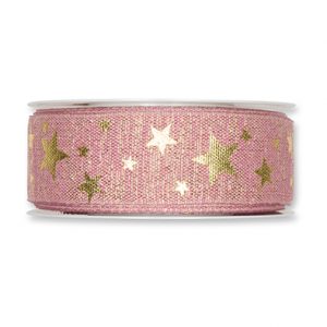 Lurex-Druckband "Sterne" B:35mm, hell beere/gold, L:20m/Rolle