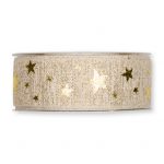Lurex-Druckband "Sterne" B:35mm, creme/gold, L:20m/Rolle