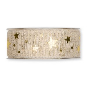 Lurex-Druckband "Sterne" B:35mm, creme/gold, L:20m/Rolle