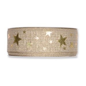 Lurex-Druckband "Sterne" B:35mm, leinen/gold, L:20m/Rolle
