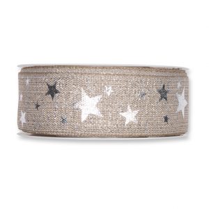 Lurex-Druckband "Sterne" B:35mm, natur/silber, L:20m/Rolle