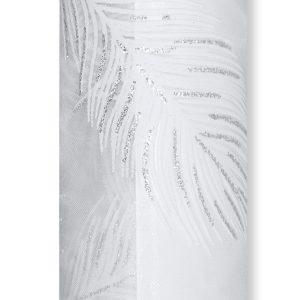 Organza mit Glitterdruck Federn B:36cm, L:5m, weiß/silber
