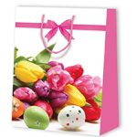 Tragetasche Ostereier/Tulpen 26,4x13,6x32,7cm, bunt