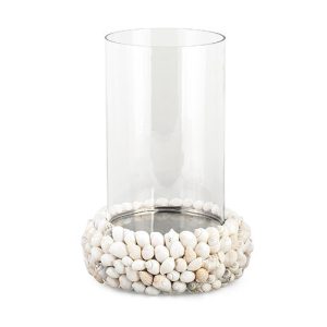 Kerzenglas Muscheln Ø18xH:26cm, weiß