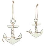 Metall-Anker mit Seil, 2-tlg., H:20+27cm, creme-weiss