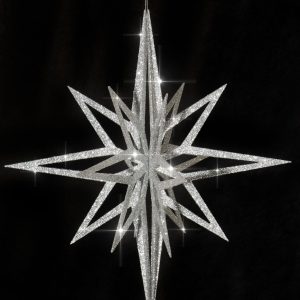 Stern 3D H:60xØ56cm, silber beglittert