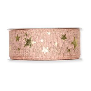 Lurex-Druckband "Sterne" B:35mm, rose/gold, L:20m/Rolle