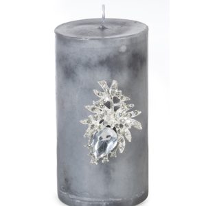 Metall-Kerzenbrosche Blätter, silber, 6x4cm