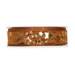 Dekoband "Sterne" B:25mm, cognac/gold, L:25m/Rolle
