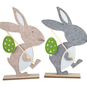 Hase Wandersmann H:39cm, mit Ei, 2-tlg., grau+braun