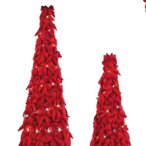 Schleifenbaum-Set 2-tlg, rot, mit LED-Lichtern