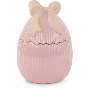 Ei-Schale mit Deckel+Schleife, rosa, Ø13cm H:20cm