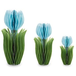 Papier Blumen 3-tlg., blau - grün