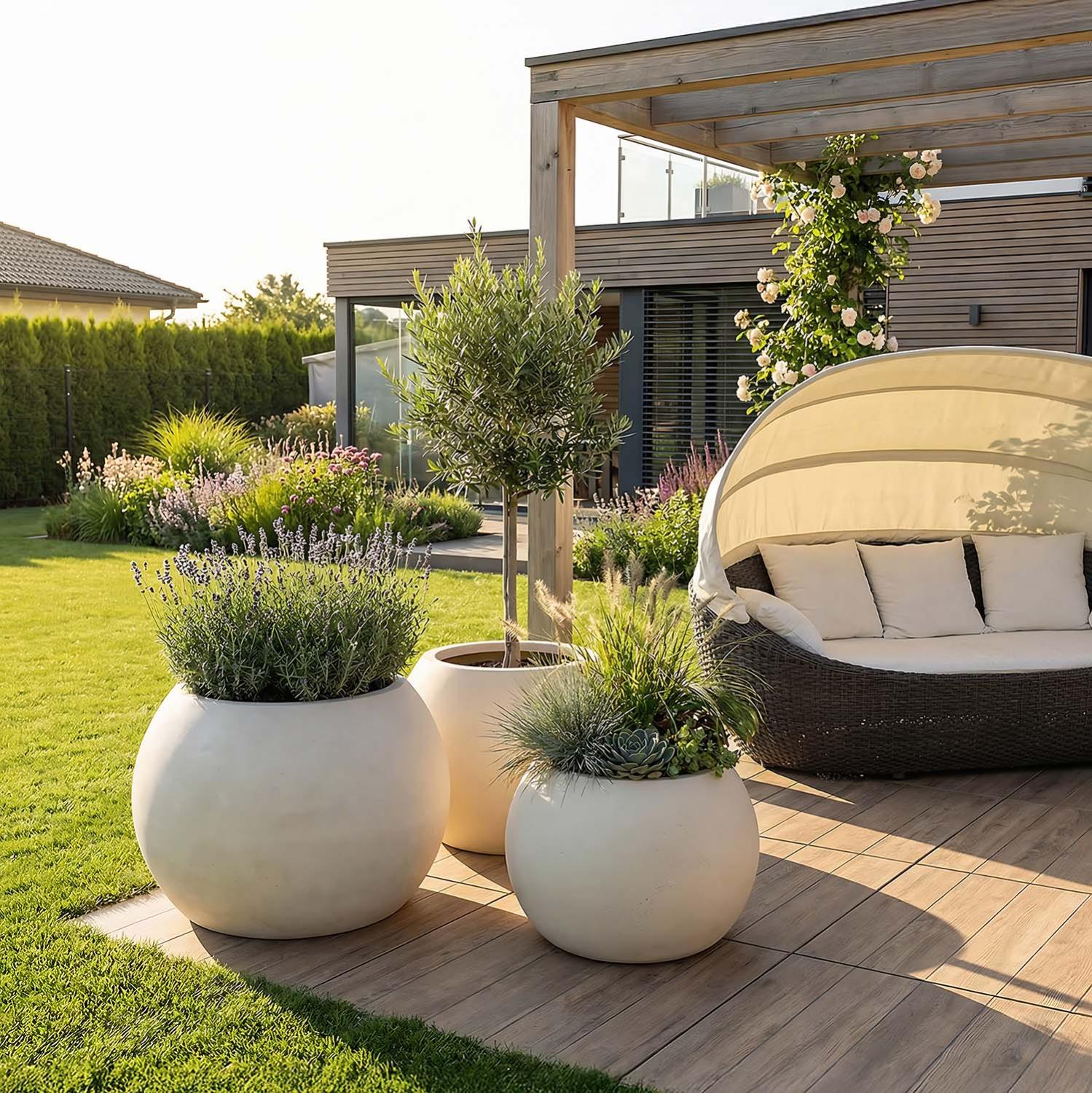 Polystone Pflanzgefäß Globe, Ø80cm, H:57 cm, creme – Bild 2