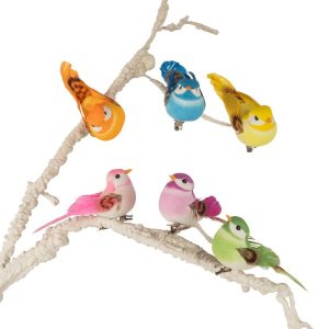 Deko-Vögel, Ø9cm, 6-teilig, bunt mit Clip