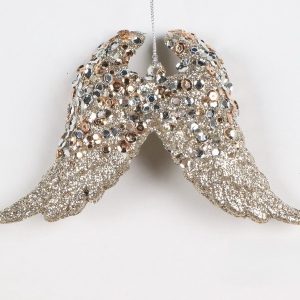 Engelsflügel-Hänger H:12cm, rosengold-glitter mit Pailletten
