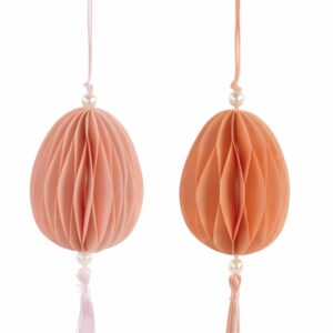 Waben-Ei-Aufhänger, 2-teilig H:16cm, rosa/lachsrot