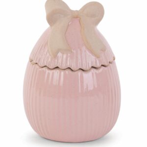 Ei-Schale mit Deckel+Schleife, rosa, Ø9cm H:12,5cm