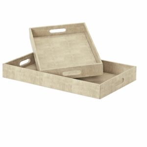 Holzschalen-Set mit Kunstleder, 43x26x5,5 cm und 48x30x6