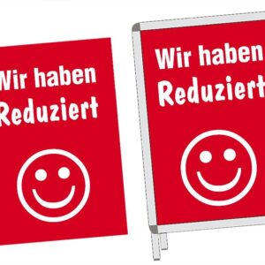 Rahmenplakat "Wir haben Reduziert-Smiley" DIN A1