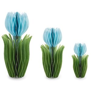 Papier Blumen 3-tlg., blau - grün