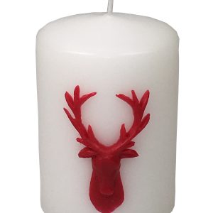Kerze "Hirschkopf" H/Ø 100/70mm, weiss/rot