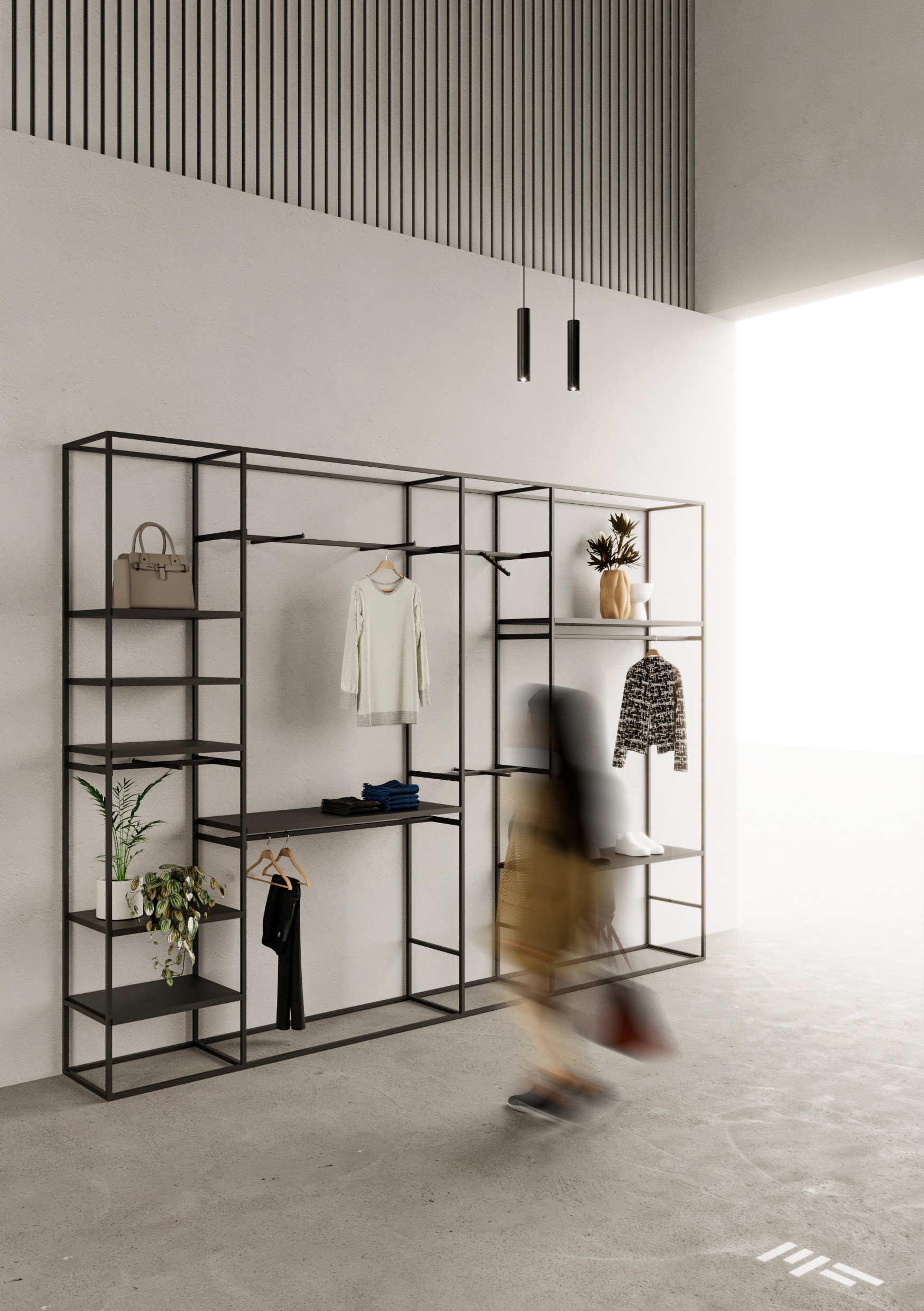 Ladenbau-Regalwand CAGE L.360xT.45xH.270cm, schwarz – Bild 2