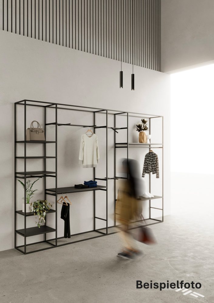 Ladenbau-Regalwand CAGE L.360xT.45xH.270cm, schwarz