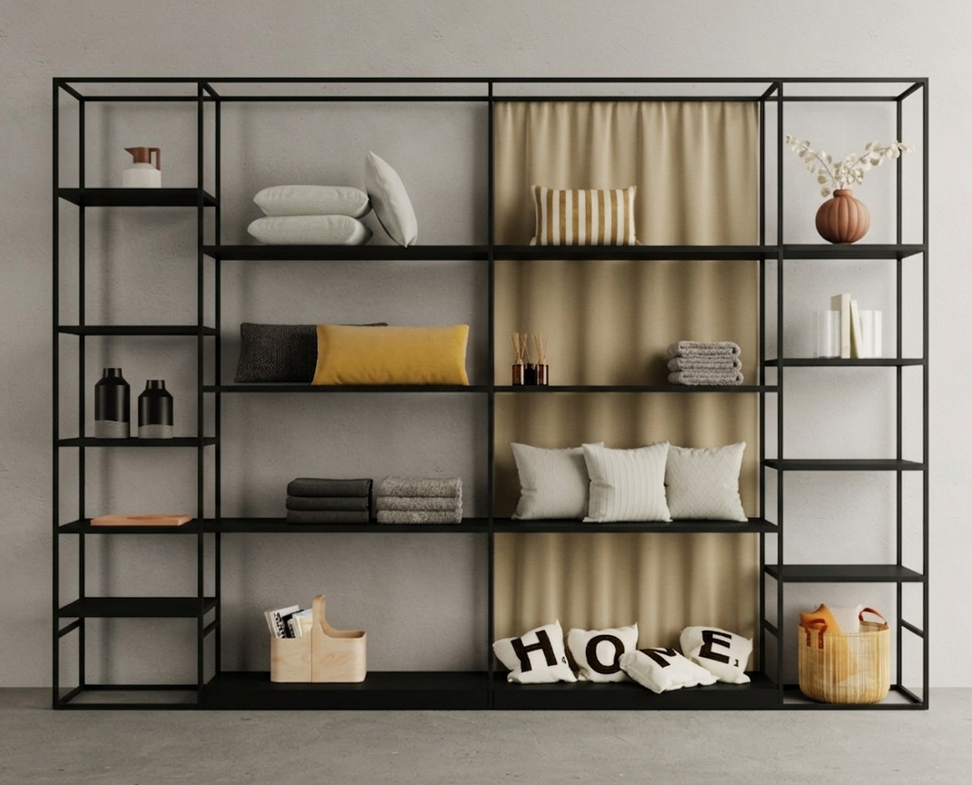 Ladenbau-Regalwand CAGE L.360xT.45xH.270cm, schwarz – Bild 4