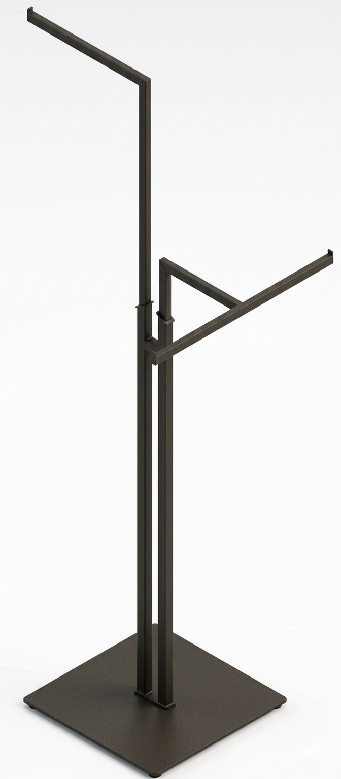2-Weg Ständer m.T-Stange, ausziehbar, H:130-180cm, B:45xT:45cm, anthrazit, m.Holzsockel