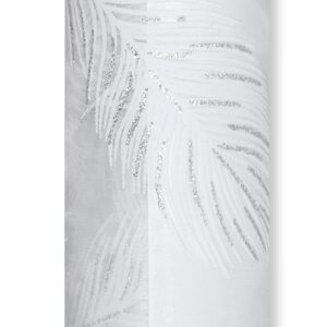 Organza mit Glitterdruck Federn B:36cm, L:5m, weiß/silber