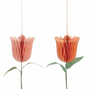 Waben-Tulpen-Aufhänger H:18cm, 2-tlg., rosa/lachsrot